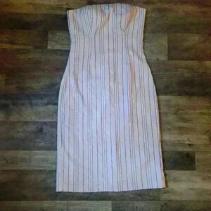 Express Y2K Pink & Black Pinstripe Strapless Bodycon Dress Size 3/4